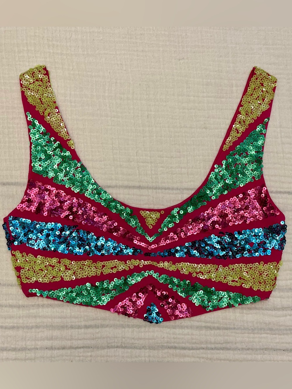 Nasty Gal Hot Pink Sequin Colorblock Crop Tank with Zipper back Size 4